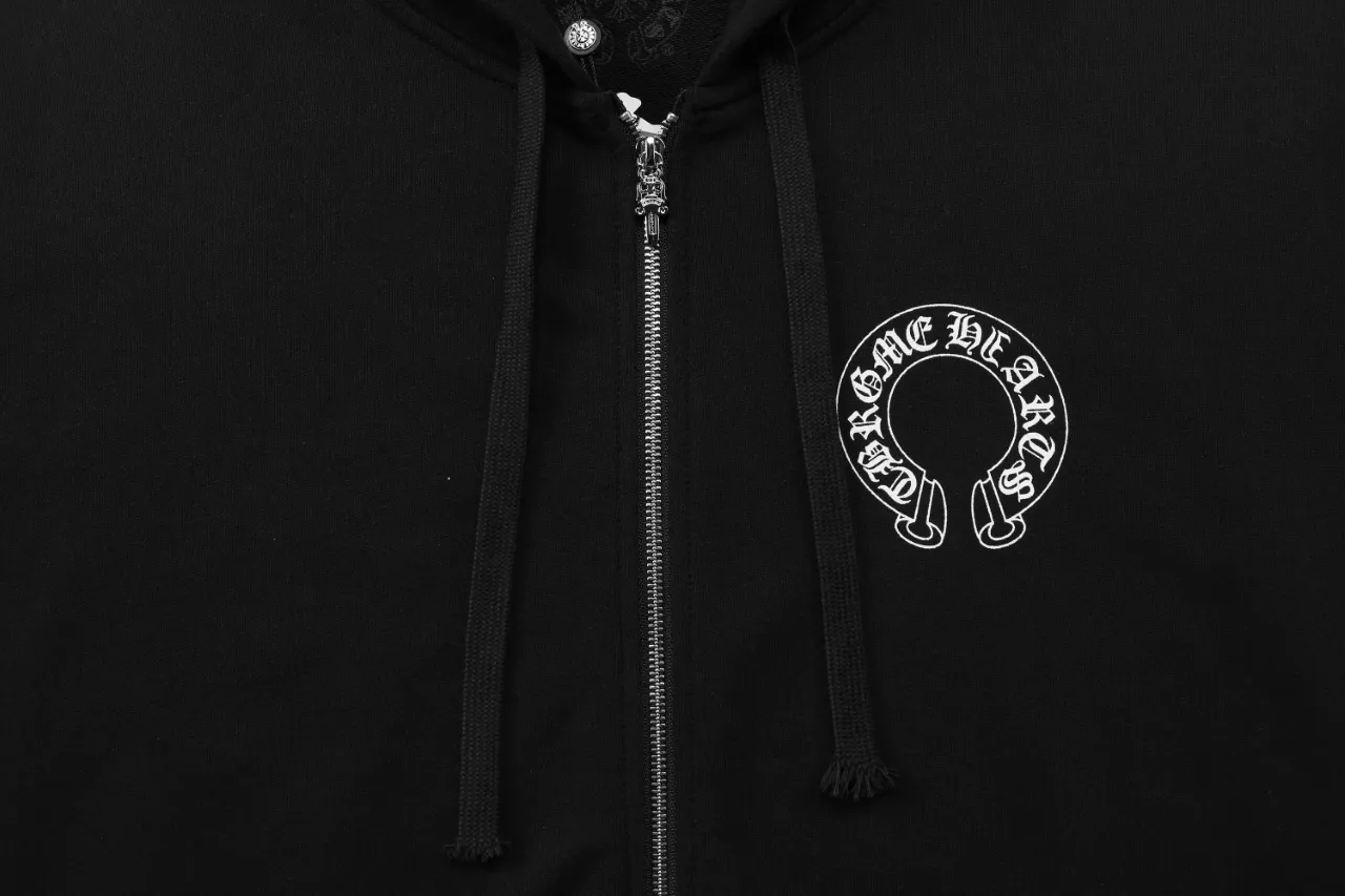 P310 Chrome Hearts Chrome Hearts Horseshoe Printed Hooded Cardigan Sweater Size: SMLXL Color: Black White